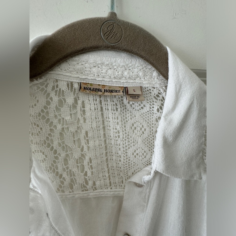 Anthropology Holding Horses Lace Long Sleeve Cotton Blend Shirt Size S - Picture 5 of 16